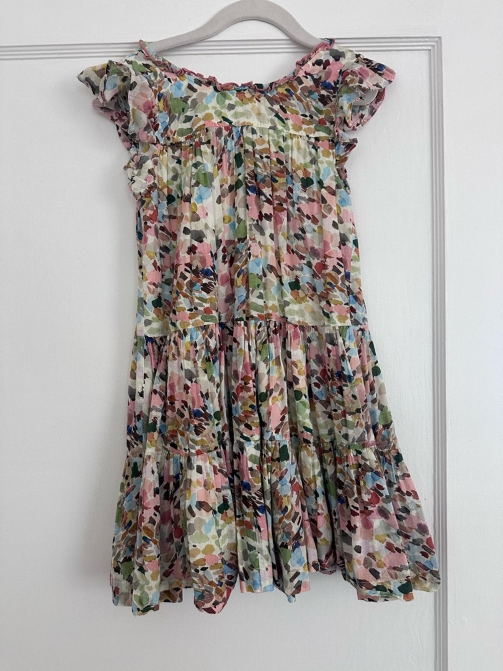 Pink Chicken Multicolor Floral Print Ruffle Sleeve Dress - Pink, Green, Blue